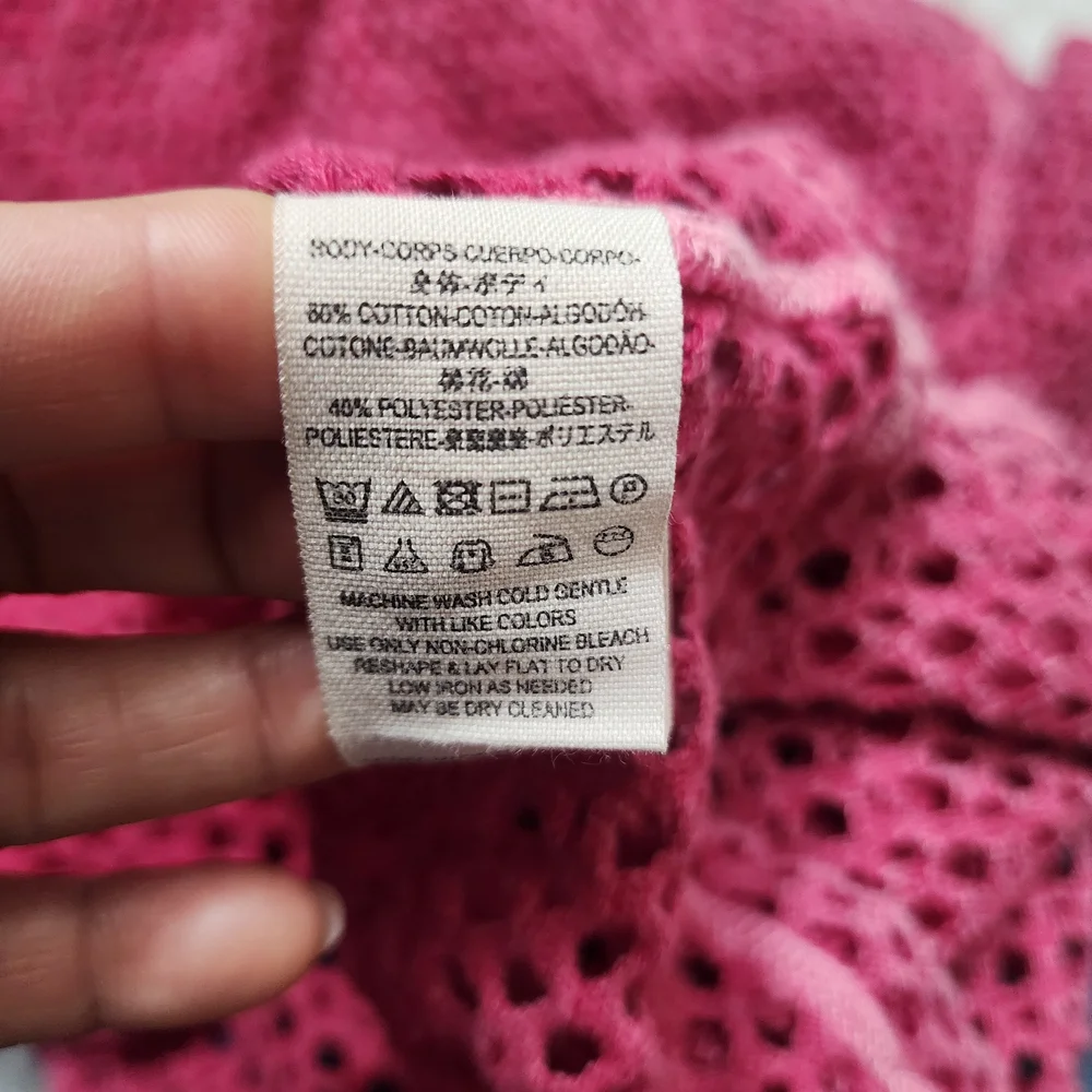 We the Free/Free People Napa Tee/Cover-Up Open Knit Crochet Oversized Sz L Pink